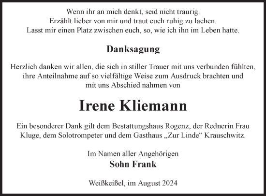 Traueranzeige von Irene Kliemann von WochenKurier