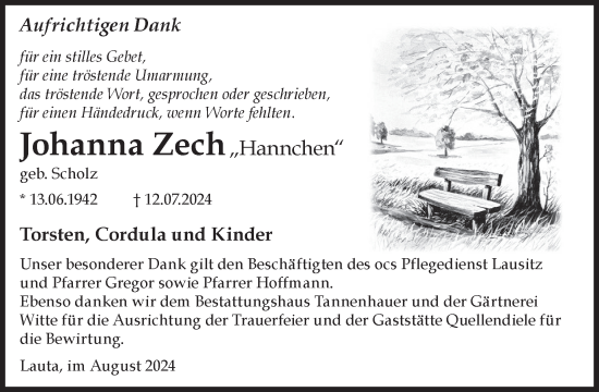 Traueranzeige von Johanna Zech von WochenKurier