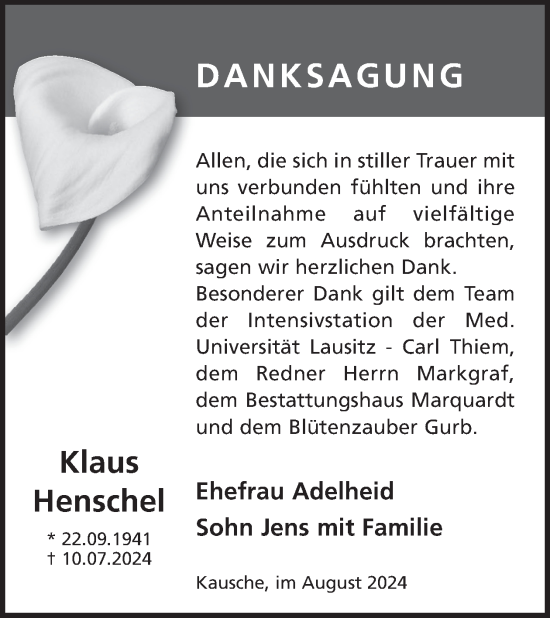 Traueranzeige von Klaus Henschel von WochenKurier