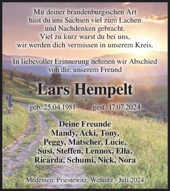 Traueranzeige von Lars Hempelt von WochenKurier