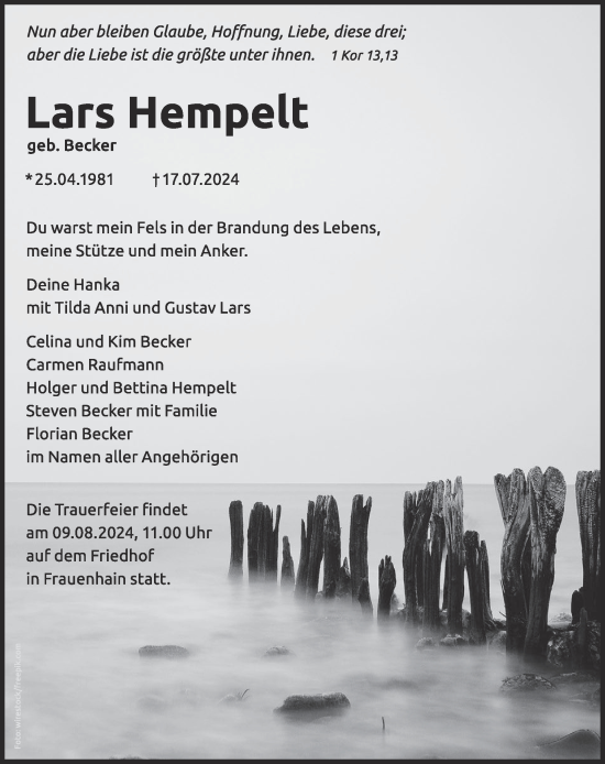 Traueranzeige von Lars Hempelt von WochenKurier