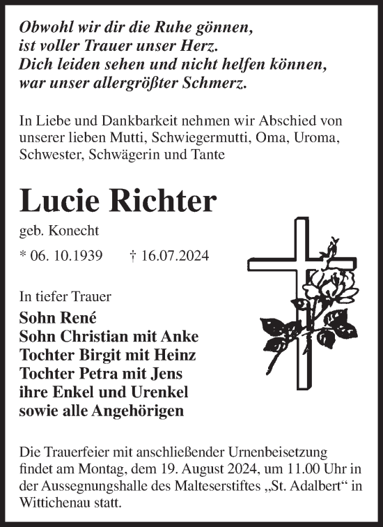 Traueranzeige von Lucie Richter von WochenKurier