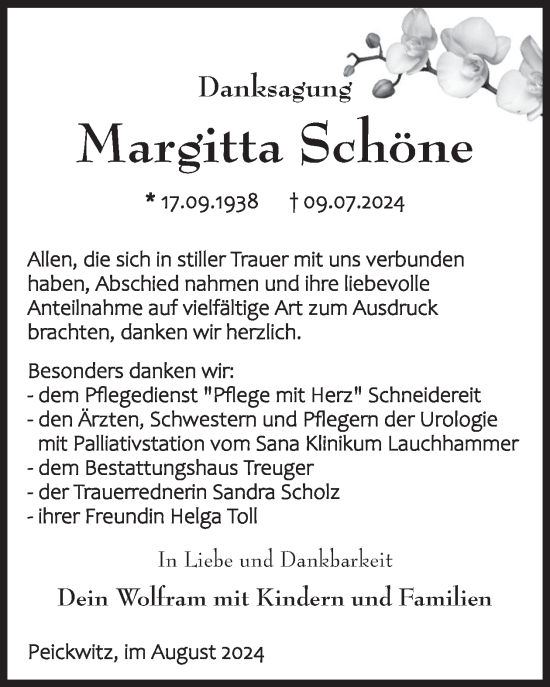 Traueranzeige von Margitta Schöne von WochenKurier