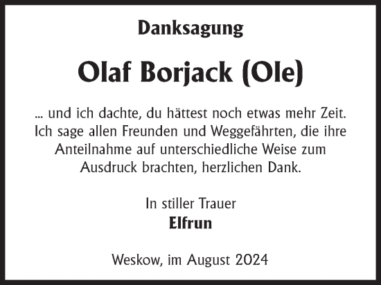 Traueranzeige von Olaf Borjack von WochenKurier