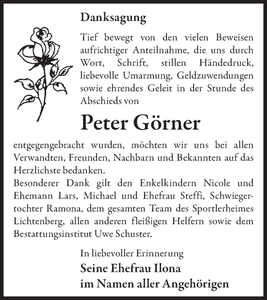 Traueranzeige von Peter Görner von WochenKurier