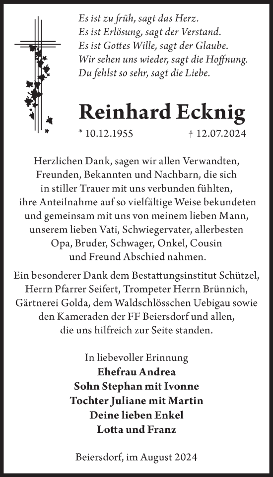 Traueranzeige von Reinhard Ecknig von WochenKurier