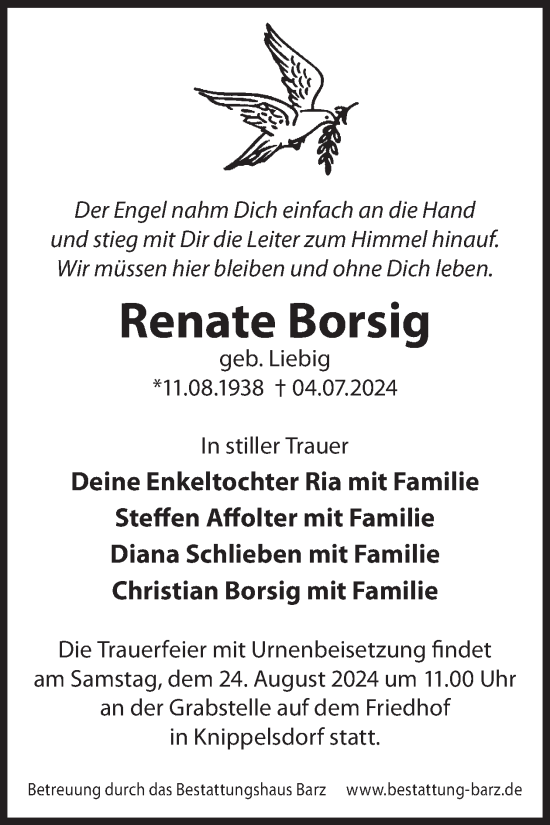 Traueranzeige von Renate Borsig von WochenKurier