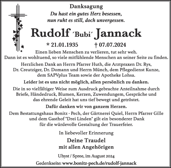 Traueranzeige von Rudolf Jannack von WochenKurier