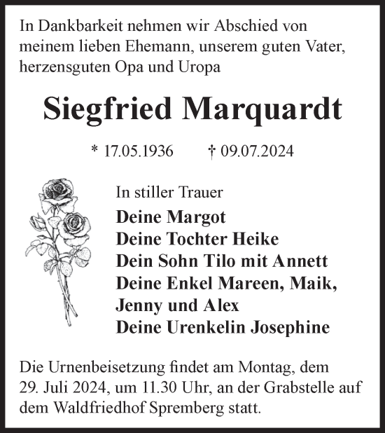 Traueranzeige von Siegfried Marquardt von WochenKurier