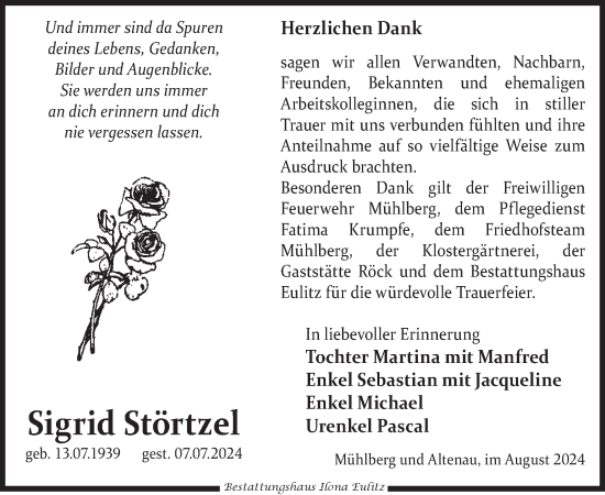 Traueranzeige von Sigrid Störtzel von WochenKurier