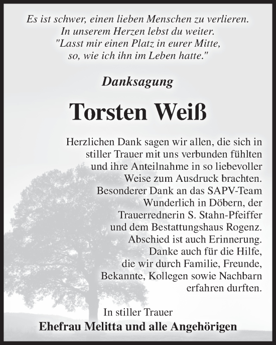 Traueranzeige von Torsten Weiß von WochenKurier