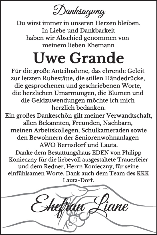 Traueranzeige von Uwe Grande von WochenKurier