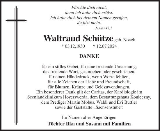 Traueranzeige von Waltraud Schütze von WochenKurier