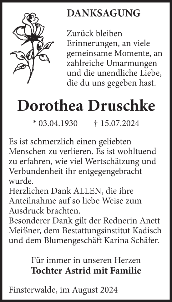 Traueranzeige von Dorothea Druschke von WochenKurier