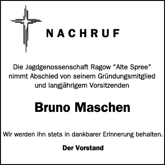 Traueranzeige von Bruno Maschen von WochenKurier