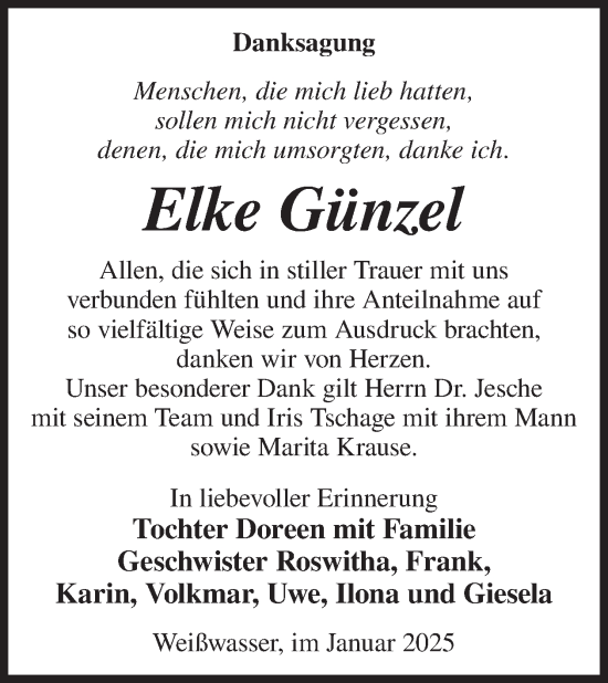 Traueranzeige von Elke Günzel von WochenKurier