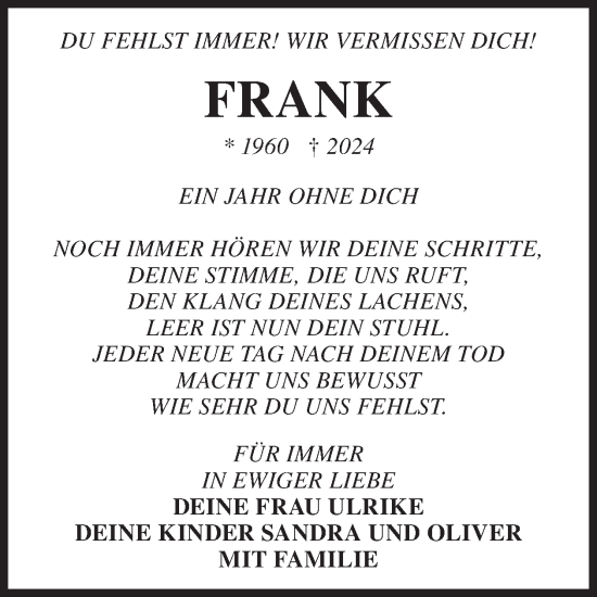 Traueranzeige von Frank  von WochenKurier