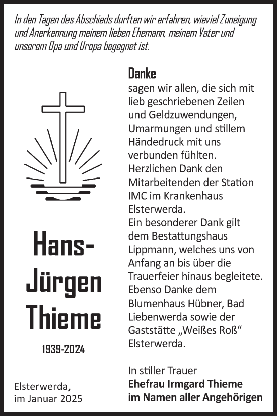 Traueranzeige von Hans-Jürgen Thieme von WochenKurier