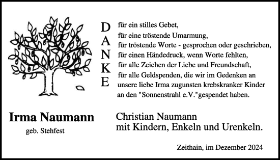 Traueranzeige von Irma Naumann von WochenKurier