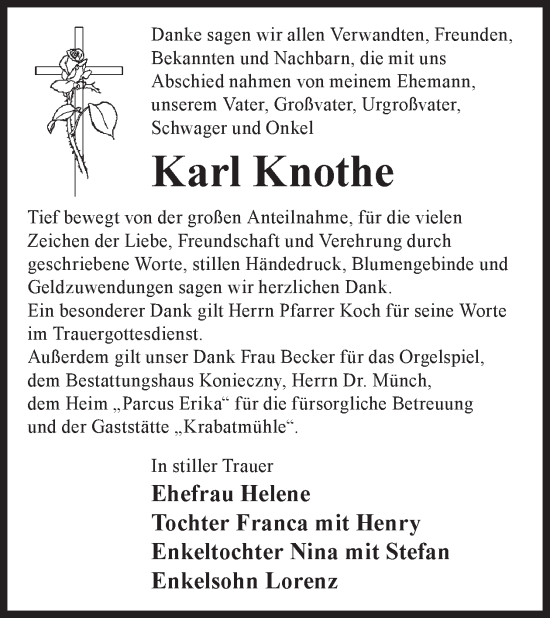 Traueranzeige von Karl Knothe von WochenKurier