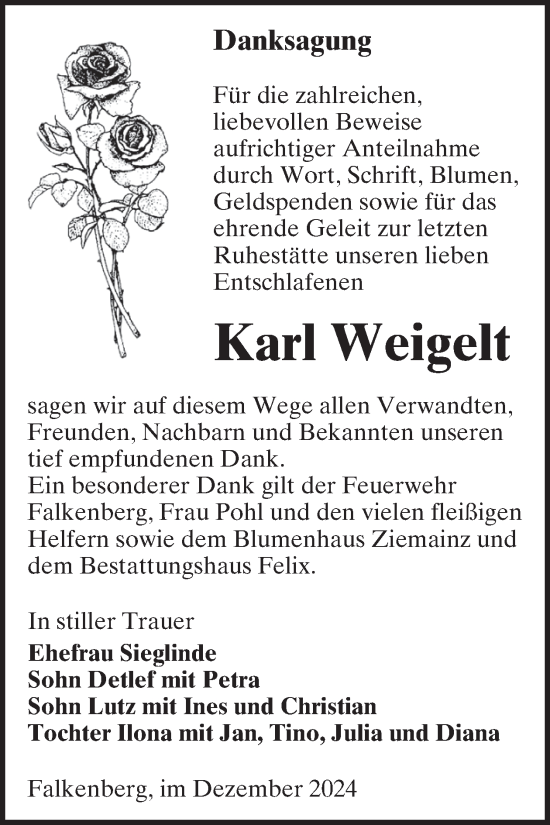 Traueranzeige von Karl Weigelt von WochenKurier