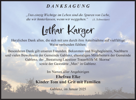 Traueranzeige von Lothar Karger von WochenKurier