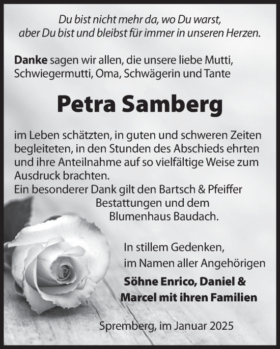 Traueranzeige von Petra Samberg von WochenKurier