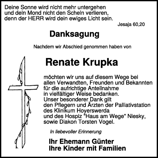 Traueranzeige von Renate Krupka von WochenKurier