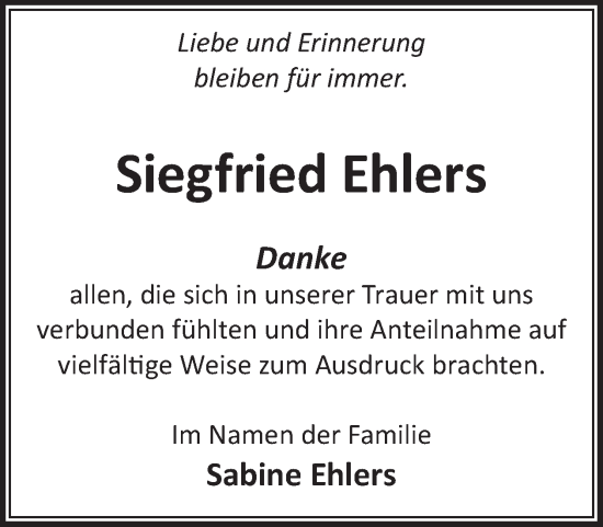 Traueranzeige von Siegfried Ehlers von WochenKurier