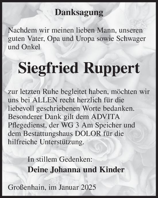 Traueranzeige von Siegfried Ruppert von WochenKurier