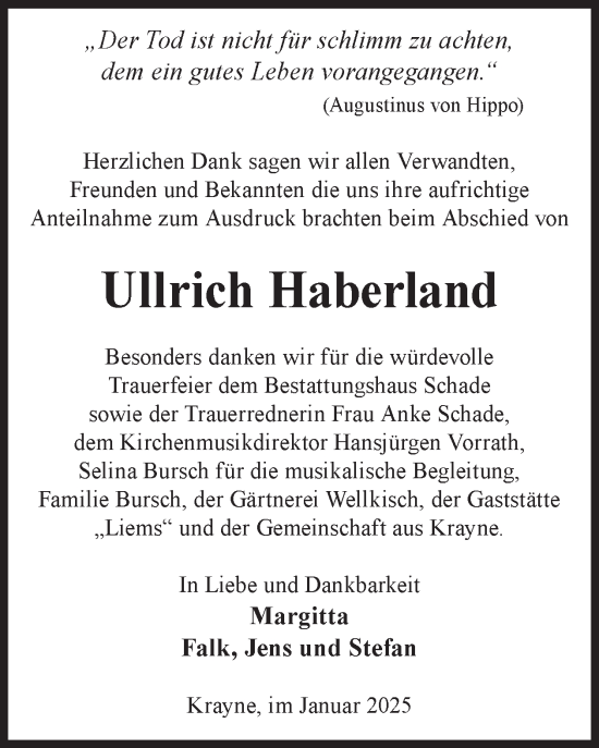 Traueranzeige von Ullrich Haberland von WochenKurier