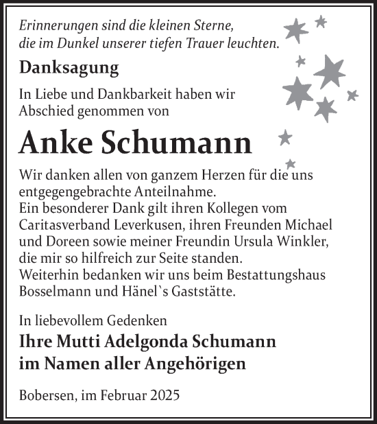 Traueranzeige von Anke Schumann von WochenKurier