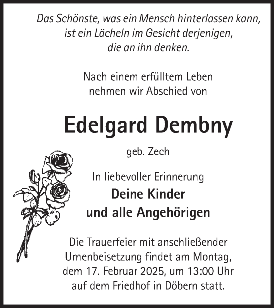 Traueranzeige von Edelgard Dembny von WochenKurier