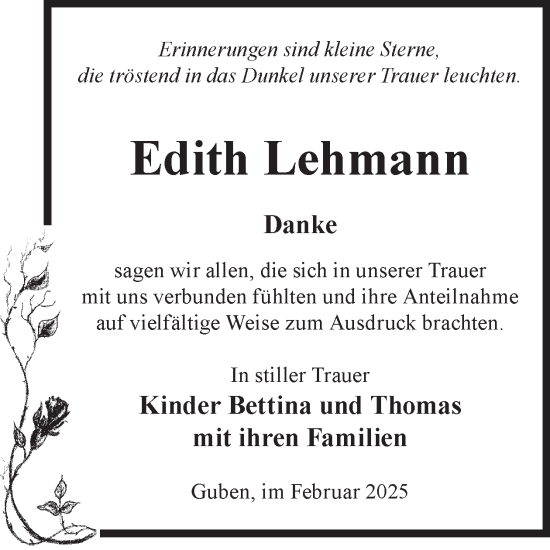 Traueranzeige von Edith Lehmann von WochenKurier