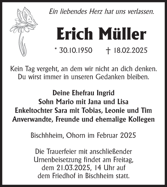 Traueranzeige von Erich Müller von WochenKurier