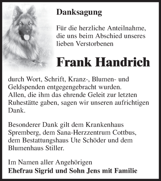 Traueranzeige von Frank Handrich von WochenKurier