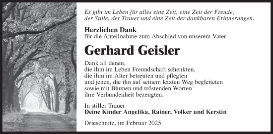 Traueranzeige von Gerhard Geisler von WochenKurier