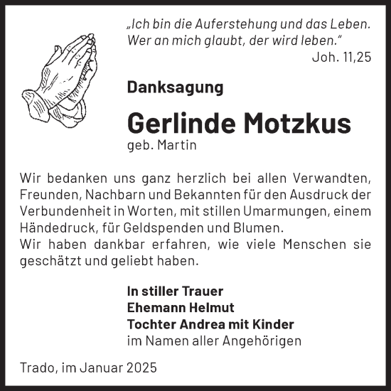 Traueranzeige von Gerlinde Motzkus von WochenKurier