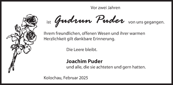 Traueranzeige von Gudrun Puder von WochenKurier