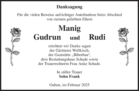 Traueranzeige von Gudrun und Rudi Manig von WochenKurier