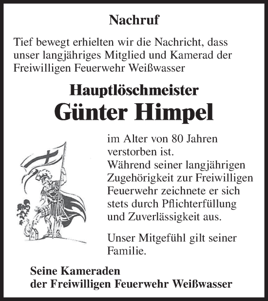 Traueranzeige von Günter Himpel von WochenKurier