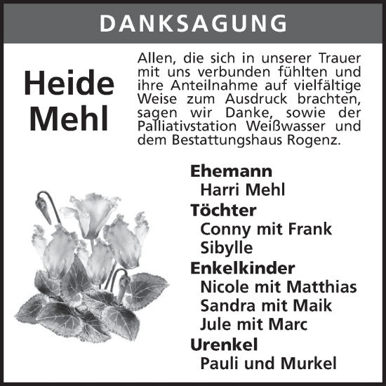 Traueranzeige von Heide Mehl von WochenKurier