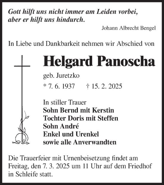 Traueranzeige von Helgard Panoscha von WochenKurier