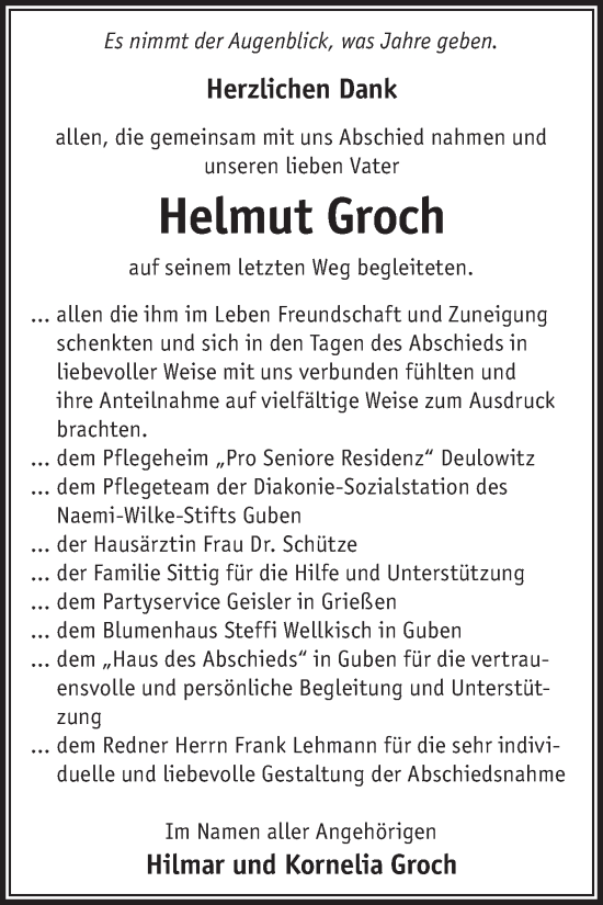 Traueranzeige von Helmut Groch von WochenKurier