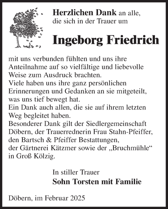 Traueranzeige von Ingeborg Friedrich von WochenKurier