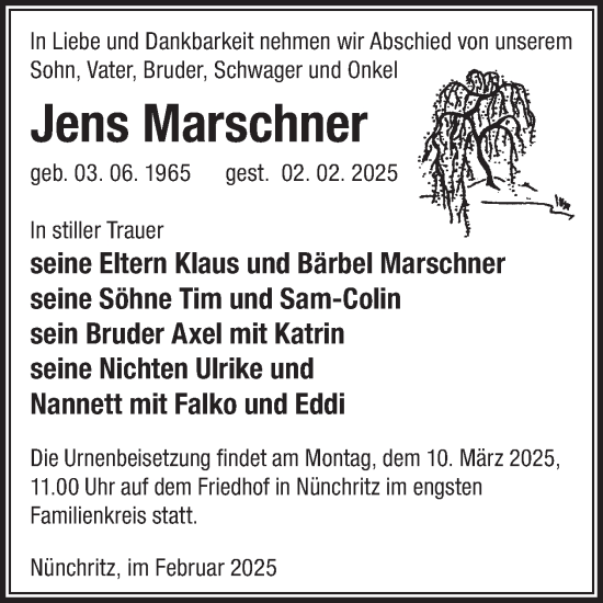 Traueranzeige von Jens Marschner von WochenKurier