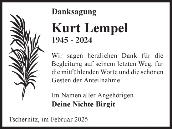 Traueranzeige von Kurt Lempel von WochenKurier