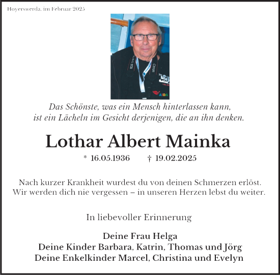 Traueranzeige von Lothar Albert Mainka von WochenKurier