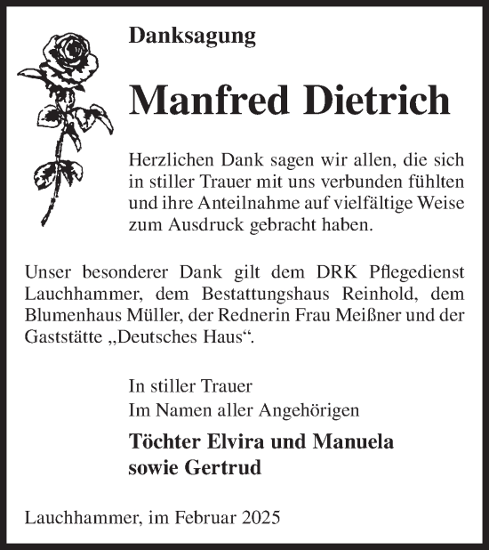 Traueranzeige von Manfred Dietrich von WochenKurier