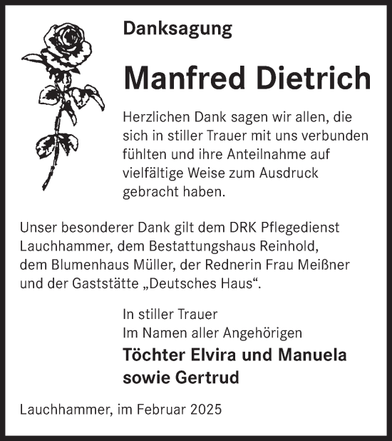 Traueranzeige von Manfred Dietrich von WochenKurier